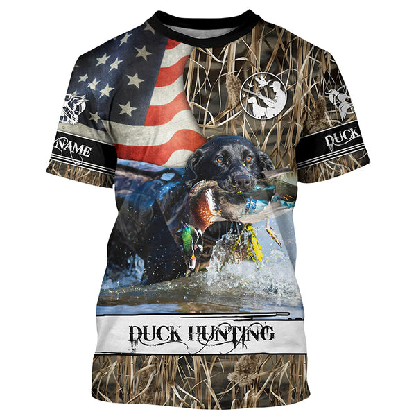 Duck Hunting American Flag Waterfowl Camo Custom Name Full Printing Shirts - Patriotic Duck Hunting Gifts FSD2915