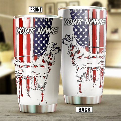 English Cocker Spaniel Dog American Flag Custom Name Stainless steel Tumbler Cup FSD4455