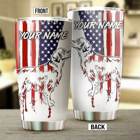 Golden Retriever Dog American Flag Custom Name Stainless steel Tumbler Cup FSD4455