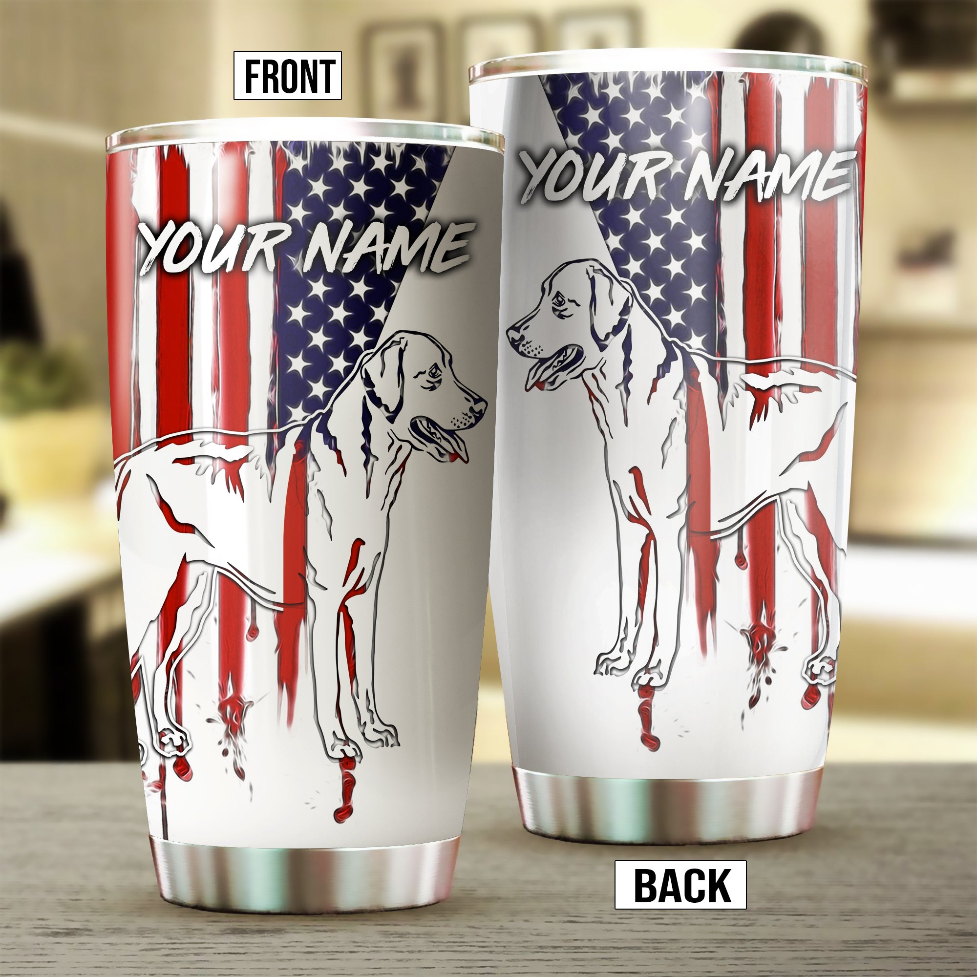 Labrador Retriever Dog American Flag Custom Name Stainless steel Tumbler Cup FSD4455