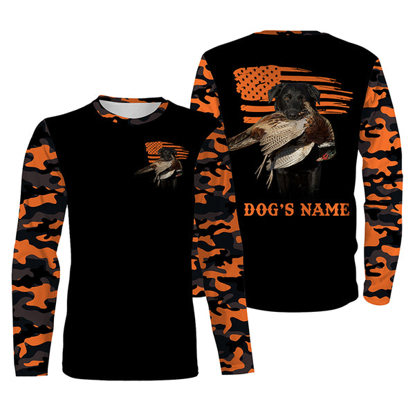 Black Labrador Retriever Dog Hunting Pheasant American flag Custom Name Shirts for Hunter FSD4474