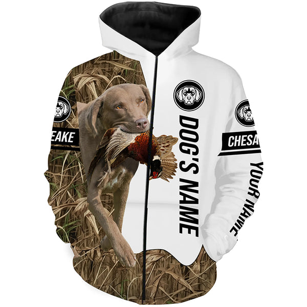 Pheasant Hunting with Chesapeake Bay Retriever Dog Custom Name Camo Full Printing Shirts, Bird hunting dog FSD2800