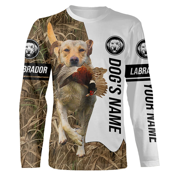 Pheasant Hunting with Yellow Labrador Dog Custom Name Camo Full Printing Shirts, Bird hunting dog FSD2801