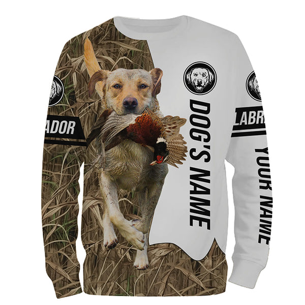 Pheasant Hunting with Yellow Labrador Dog Custom Name Camo Full Printing Shirts, Bird hunting dog FSD2801