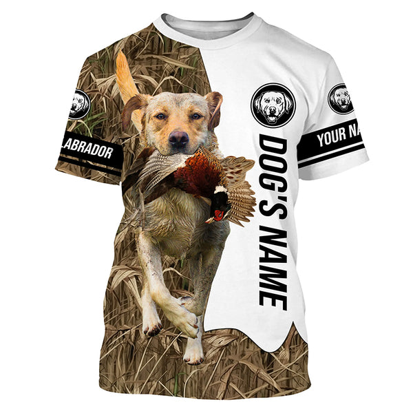 Pheasant Hunting with Yellow Labrador Dog Custom Name Camo Full Printing Shirts, Bird hunting dog FSD2801