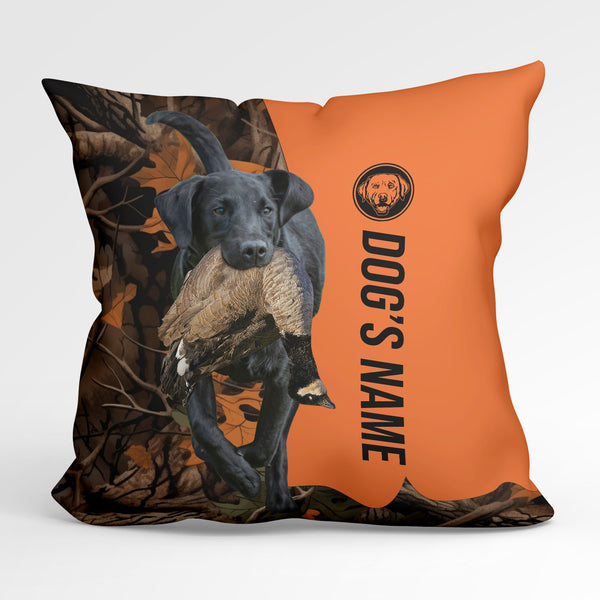 Black Labrador Retriever Duck Pheasant Hunting Custom Dog's Name Pillow, Hunting dog Pillows FSD4379