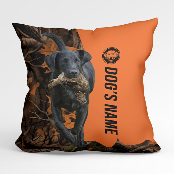 Black Labrador Retriever Duck Pheasant Hunting Custom Dog's Name Pillow, Hunting dog Pillows FSD4379