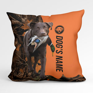 Chocolate Labrador Retriever Duck/Pheasant Hunting Custom Dog's Name Pillow, Hunting dog Pillows FSD4383