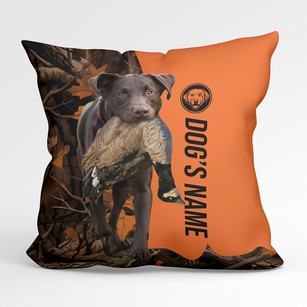 Chocolate Labrador Retriever Duck/Pheasant Hunting Custom Dog's Name Pillow, Hunting dog Pillows FSD4383