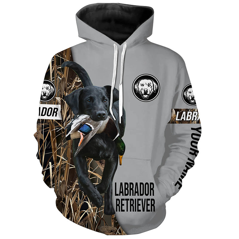 Black Labrador Retriever Duck Hunting with Dog Custom Name Waterfowl Camo Shirts for Duck Hunter FSD4478