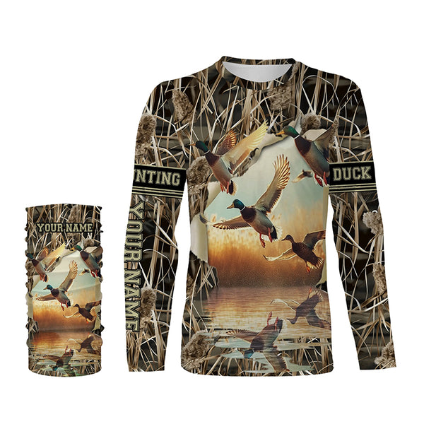 Mallard Duck Hunting Waterfowl Camo Custom Name Shirts for Men and Kid, Duck Hunting clothing FSD688