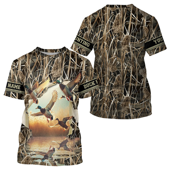 Mallard Duck Hunting Waterfowl Camo Custom Name Shirts for Men and Kid, Duck Hunting clothing FSD688