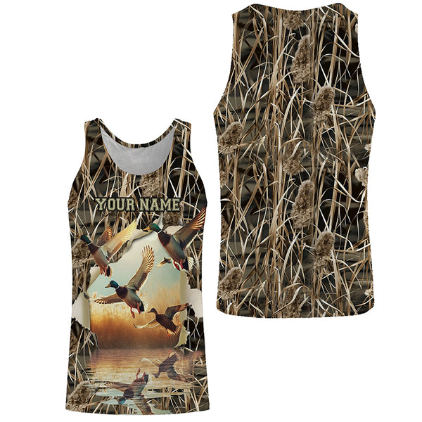 Mallard Duck Hunting Waterfowl Camo Custom Name Shirts for Men and Kid, Duck Hunting clothing FSD688