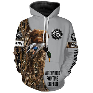 Wirehaired Pointing Griffon Duck Hunting with Dog Custom Name Waterfowl Camo Shirts for Duck Hunter FSD4483