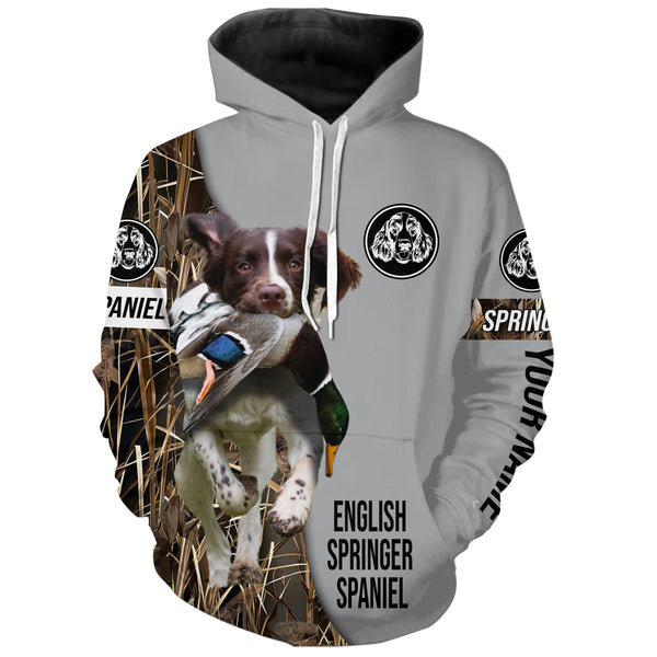 English Springer Spaniel Duck Hunting with Dog Custom Name Waterfowl Camo Shirts for Duck Hunter FSD4486