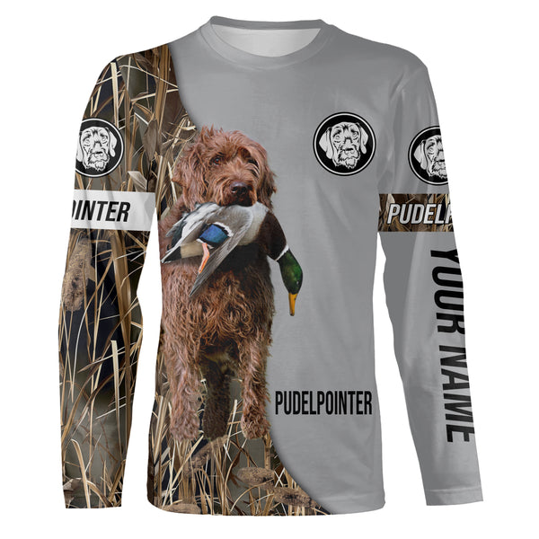 Pudelpointer Duck Hunting with Dog Custom Name Waterfowl Camo Shirts for Duck Hunter FSD4491