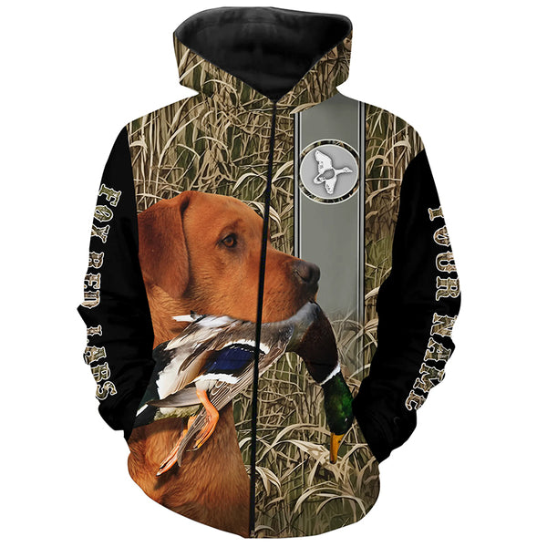 Duck Hunting with Dog Fox Red Labrador Waterfowl Camo Custom Name All Over Printed Shirts, Personalized Gifts FSD2557