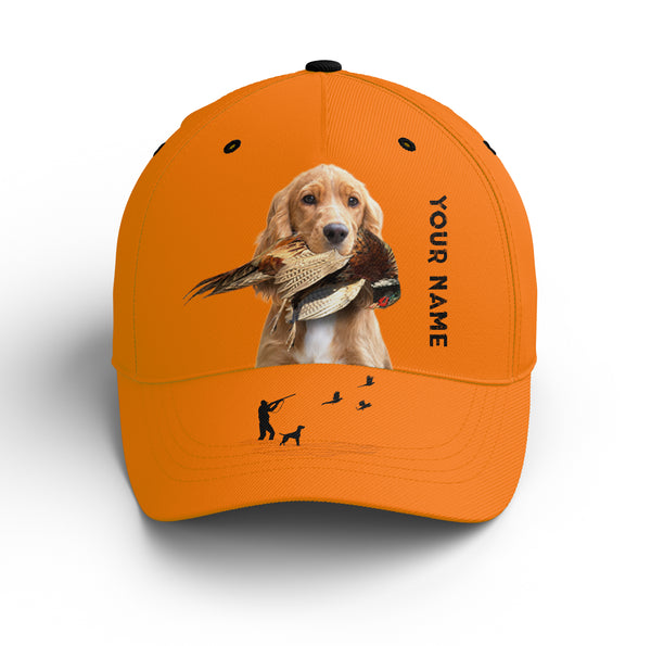 Hunting Dogs Pheasant Hunting Blaze Orange Custom Name Hat for Men, Choose hunting dog breeds FSD3967