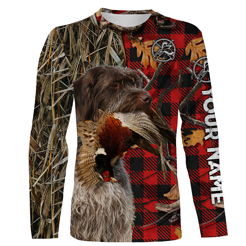 Wirehaired Pointing Griffon Hunting Dog Red Plaid Fall Camo Custom Name all over printing Shirts FSD4228