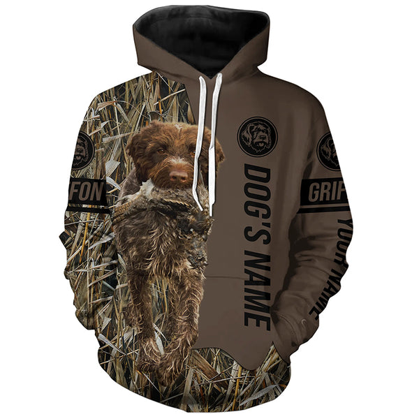 Wirehaired pointing griffon Hunting dog customized Name Shirt, camo and brown color FSD4681