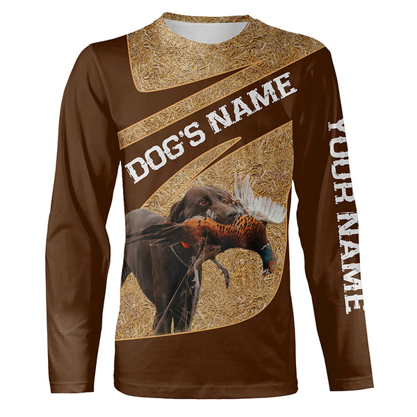 Chocolate Labrador Retriever Pheasant Hunting Dog Custom Name Shirts, Pheasant Hunting Clothes FSD4510