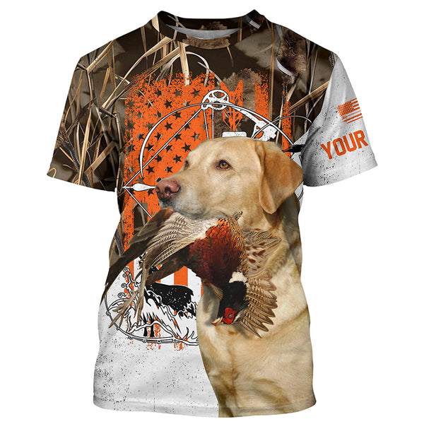 Yellow Labrador Retriever Hunting Dog American flag Custom Name all over print Shirts FSD4439