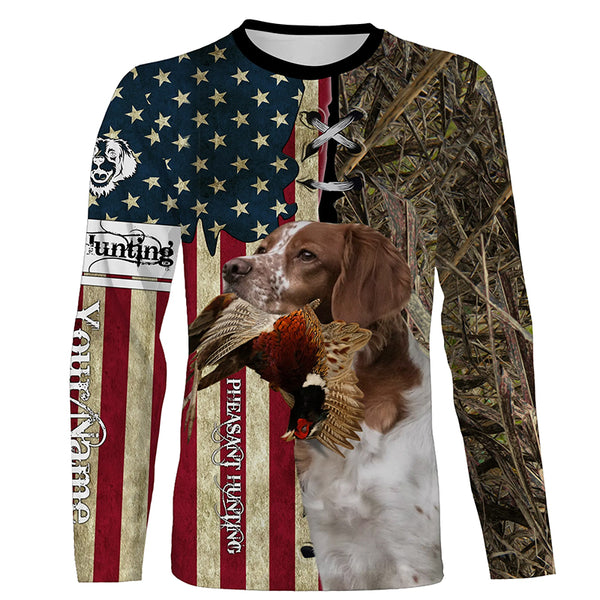 Brittany Hunting Bird Dog Pheasant Hunter American flag full printing shirt, Hoodie FSD3248