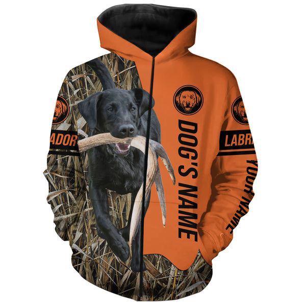 Black Labrador Retriever Hunting Dog Customized Name Zip Up Hoodie Shirt FSD4074