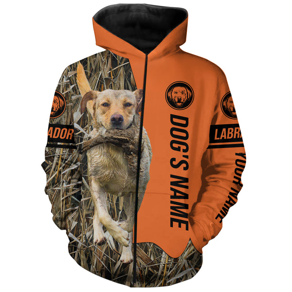 Yellow Labrador Retriever Hunting Dog Customized Name Zip Up Hoodie Shirt FSD4075