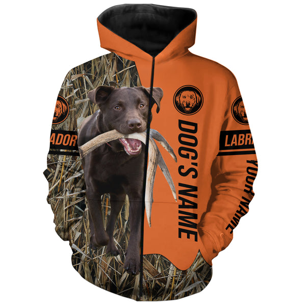 Chocolate Labrador Retriever Hunting Dog Customized Name Zip Up Hoodie Shirt FSD4076