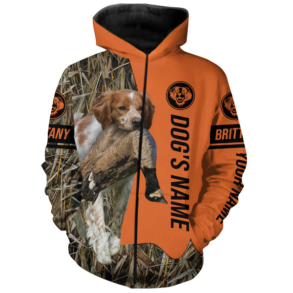 Brittany Hunting Dog Customized Name Zip Up Hoodie Shirt FSD4077