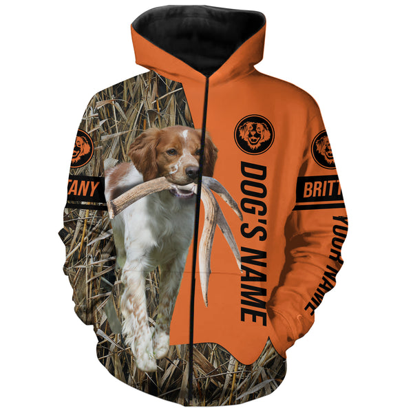 Brittany Hunting Dog Customized Name Zip Up Hoodie Shirt FSD4077