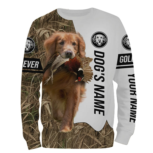 Pheasant Hunting with Red Golden Retriever Dog Custom Name Camo Full Printing Shirts, Hoodie FSD3678