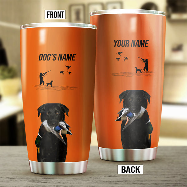 Black Labrador Retriever Hunting Dog Custom names Orange Stainless Steel Tumbler Cup FSD4420