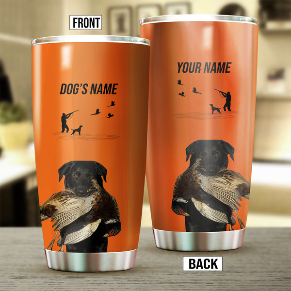 Black Labrador Retriever Hunting Dog Custom names Orange Stainless Steel Tumbler Cup FSD4420