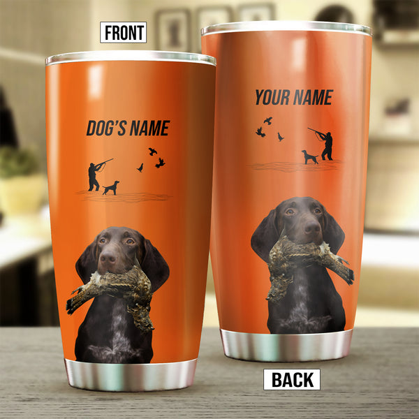 Liver German Shorthaired Pointer Hunting Dog Custom names Orange Stainless Steel Tumbler Cup FSD4423