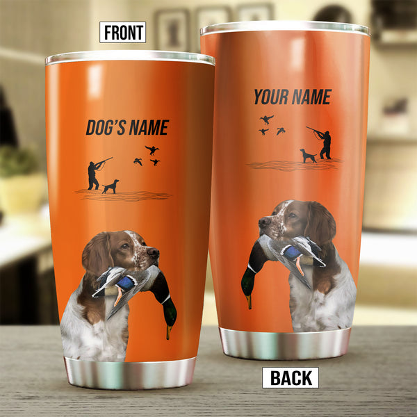 Brittany Hunting Dog Custom names Orange Stainless Steel Tumbler Cup FSD4426