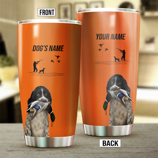 English Springer Spaniel Hunting Dog Custom names Orange Stainless Steel Tumbler Cup FSD4427