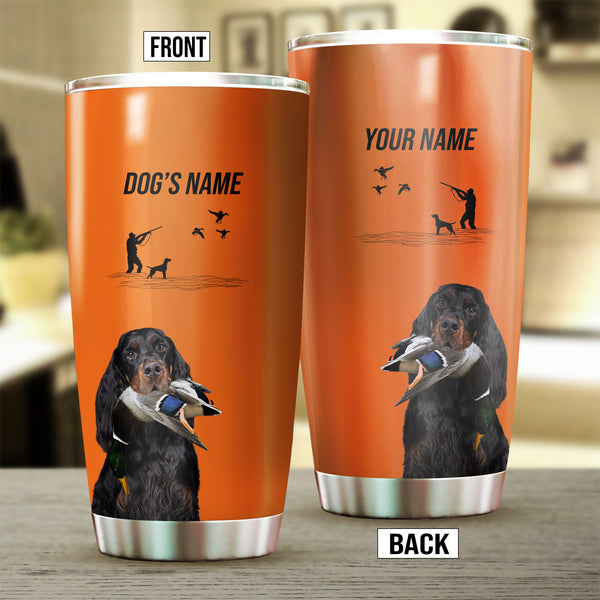 Gordon Setter Hunting Dog Custom names Orange Stainless Steel Tumbler Cup FSD4432