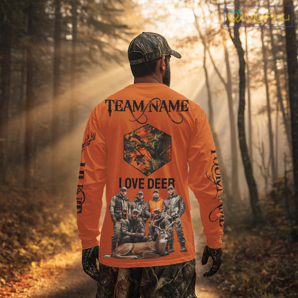 Deer Hunting Orange Hoodie, Long Sleeve Shirt Custom Name, Team Name Gift For Hunter NHT05