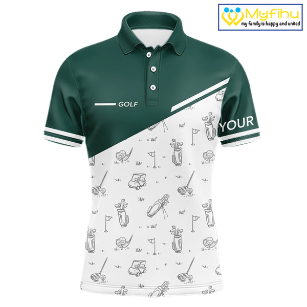 Green White Golf Pattern Mens Golf Tops Custom Gentleme Golf Shirts, Green Golf Tops NHT884