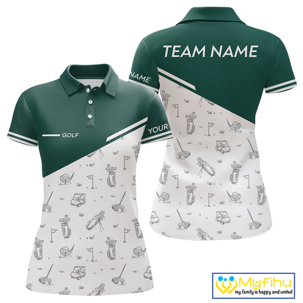 Green White Golf Pattern Womens Golf Tops Custom Ladies Golf Shirts, Green Golf Tops NHT884