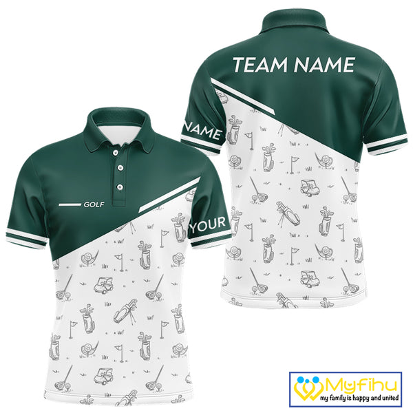 Green White Golf Pattern Mens Golf Tops Custom Gentleme Golf Shirts, Green Golf Tops NHT884