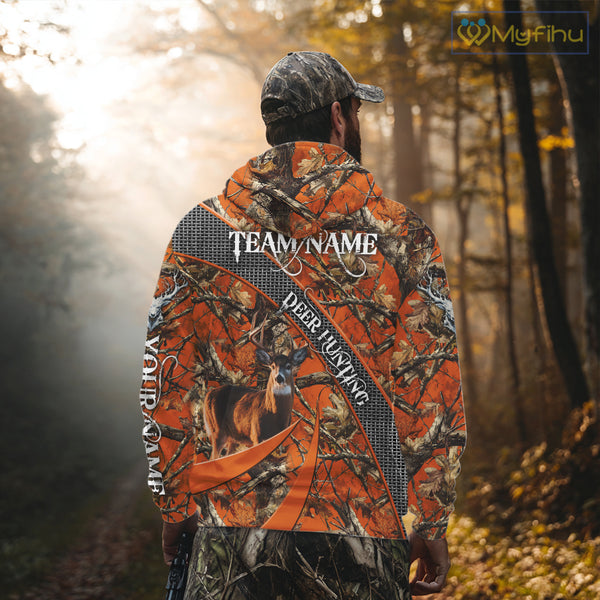 Orange Camo Deer Hunting Shirt 3D All Over Print Personalized Team Name Gift for Hunters NHT12