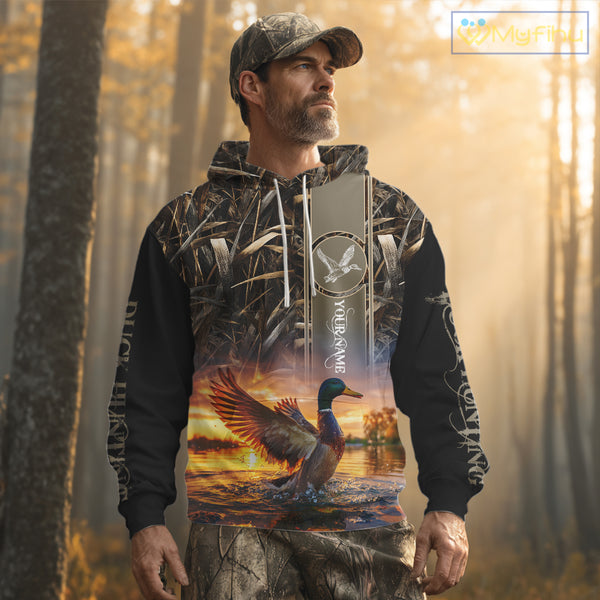 Mallard Duck Hunting Shirt Waterfowl Camo Custom Name Shirts, Pesonalized Hunting Clothes NHT116