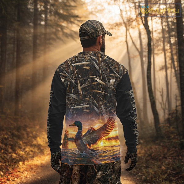 Mallard Duck Hunting Shirt Waterfowl Camo Custom Name Shirts, Pesonalized Hunting Clothes NHT116
