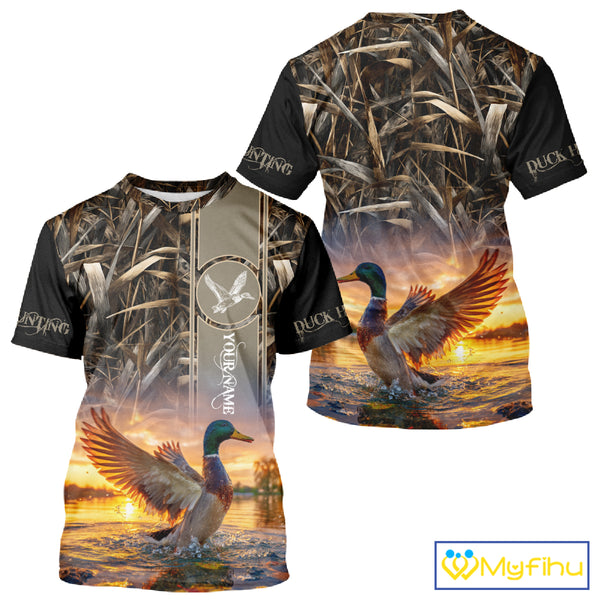 Mallard Duck Hunting Shirt Waterfowl Camo Custom Name Shirts, Pesonalized Hunting Clothes NHT116