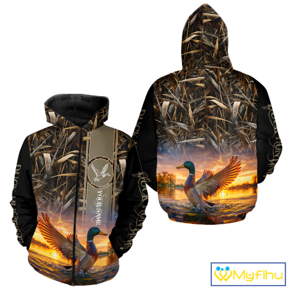 Mallard Duck Hunting Shirt Waterfowl Camo Custom Name Shirts, Pesonalized Hunting Clothes NHT116
