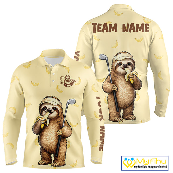 Funny Sloth Banana Mens Golf Polo Shirt Custom Golf Jerseys, Golf Apparel Gift For Golf Lovers NHT907
