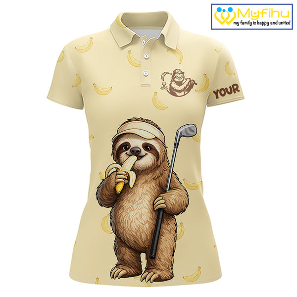 Funny Sloth Banana Womens Golf Polo Shirt Custom Golf Jerseys, Golf Apparel Gift For Golf Lovers NHT907